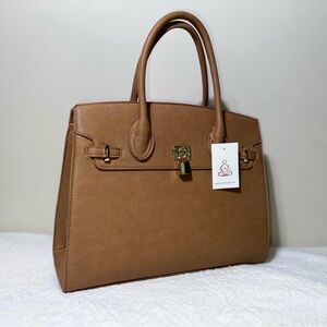 Classic Structured Satchel Handbag in Cognac Brown